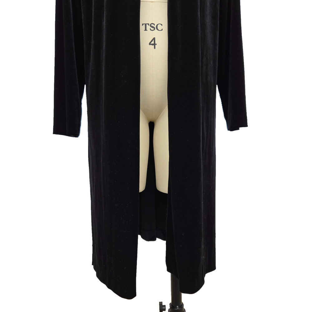Vintage 90s Black Velvet Open Front Duster Cardigan Size M L Gothic Goth JBS - Picture 3 of 9
